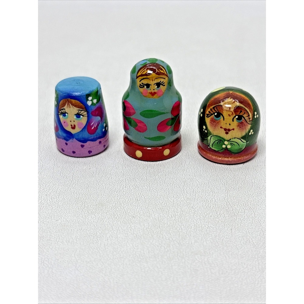 Lot of 3 Vintage Handpainted Wooden Russian Thimbles‎ Handpainted Collectible